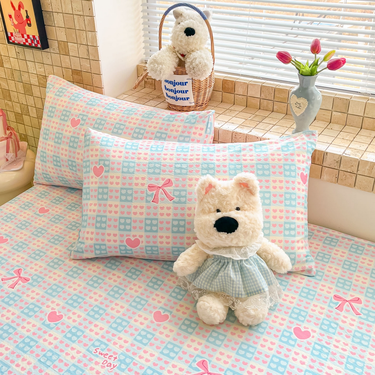 91家纺网 家纺一手货源 找家纺 川悦生活 2026春夏新款双层纱皱皱纱单床笠床笠单件 床笠甜梦心愿