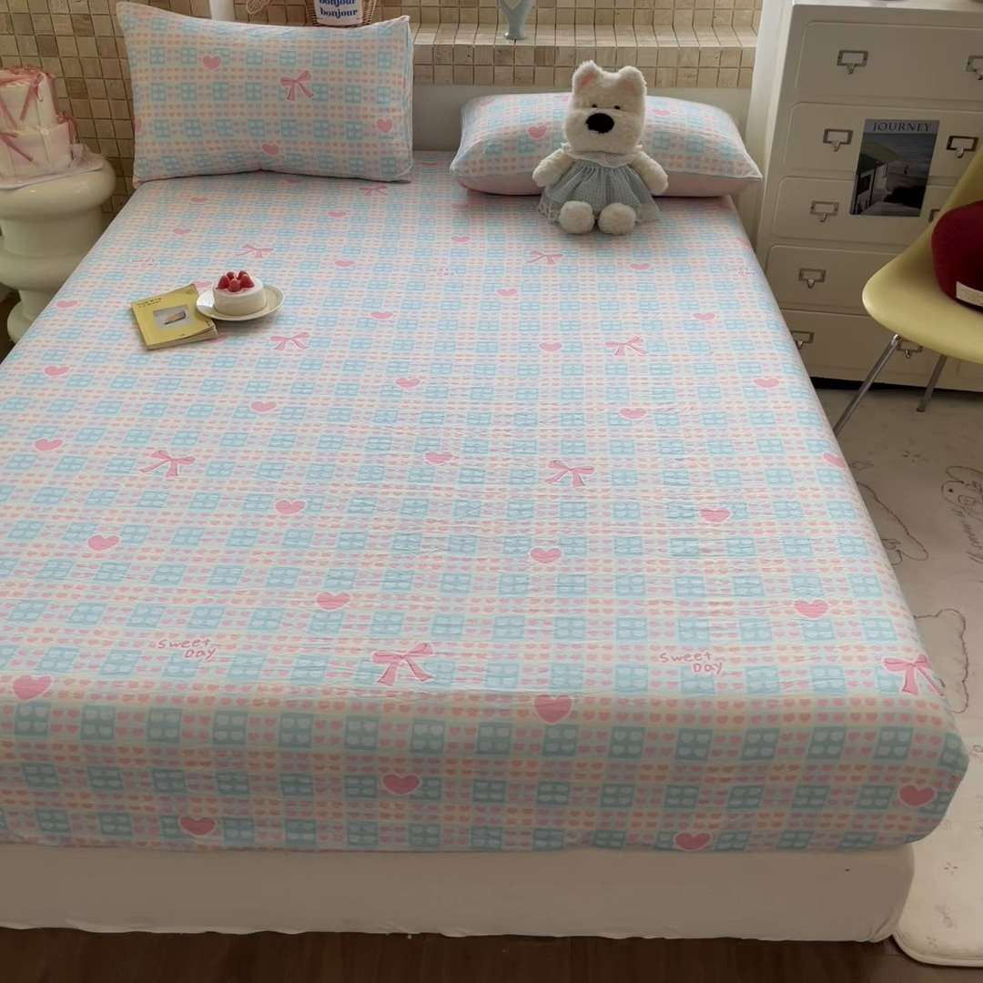 91家纺网 家纺一手货源 找家纺 川悦生活 2026春夏新款双层纱皱皱纱单床笠床笠单件 床笠甜梦心愿