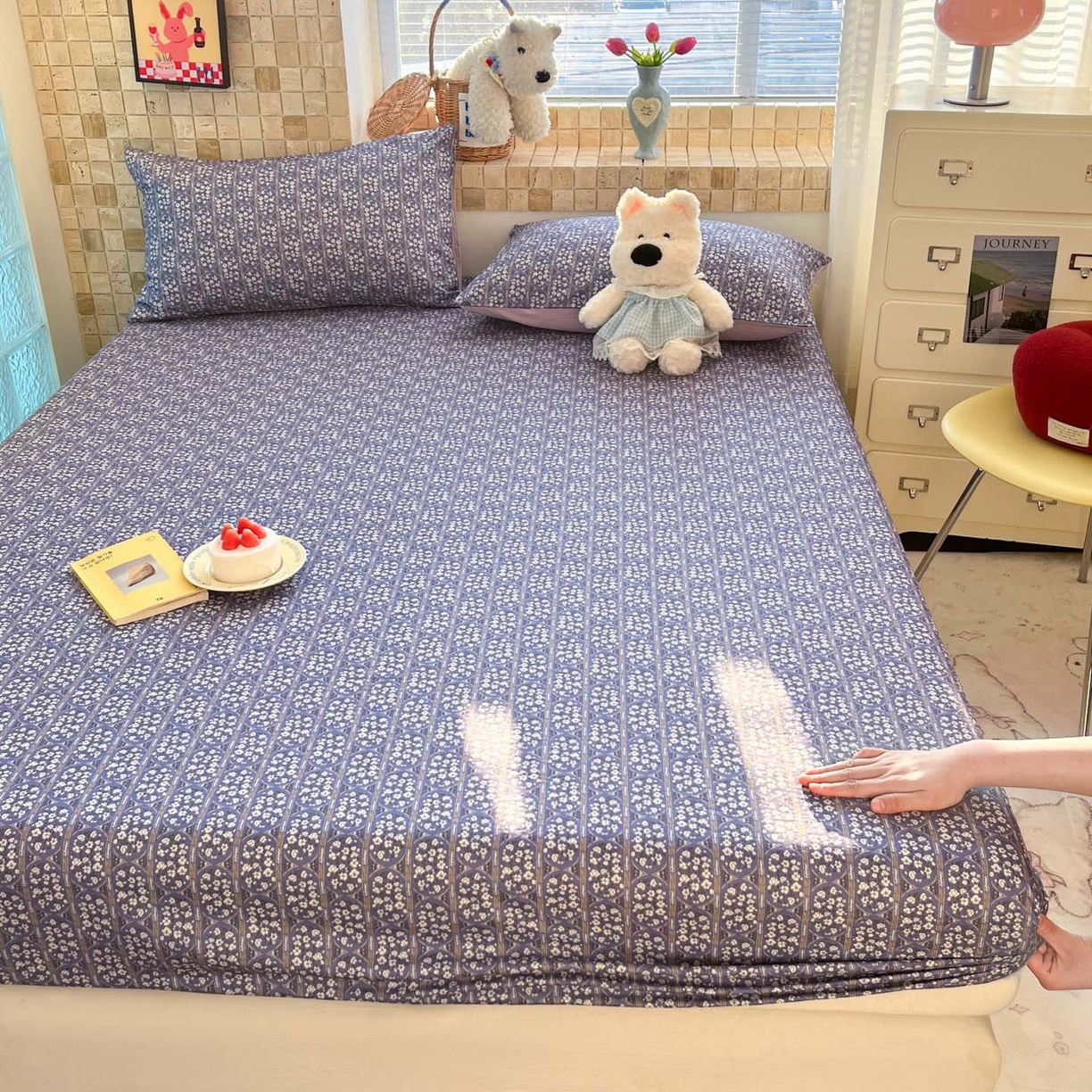 91家纺网 家纺一手货源 找家纺 川悦生活 2026春夏新款双层纱皱皱纱单床笠床笠单件 床笠西斯花圃