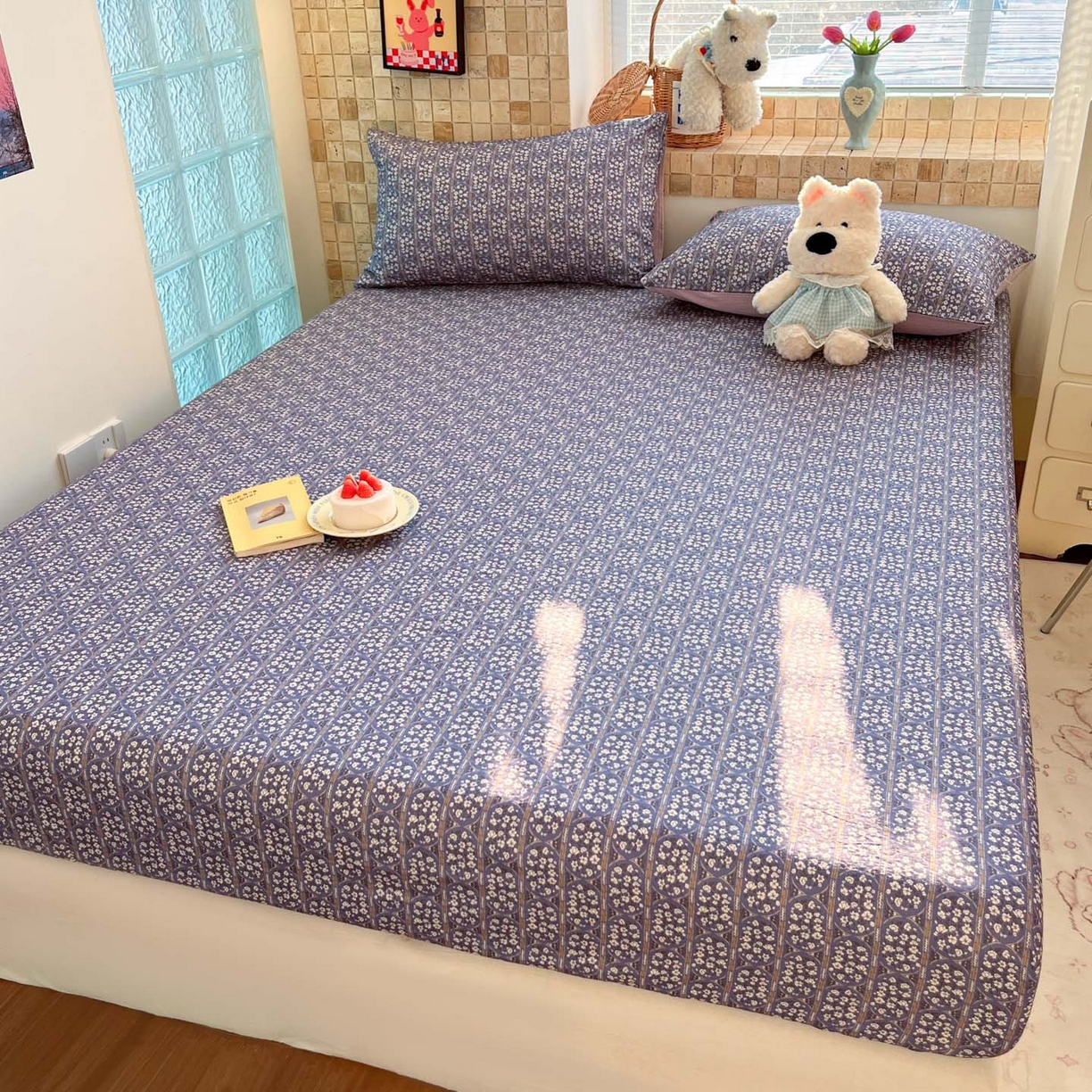 91家纺网 家纺一手货源 找家纺 川悦生活 2026春夏新款双层纱皱皱纱单床笠床笠单件 床笠西斯花圃