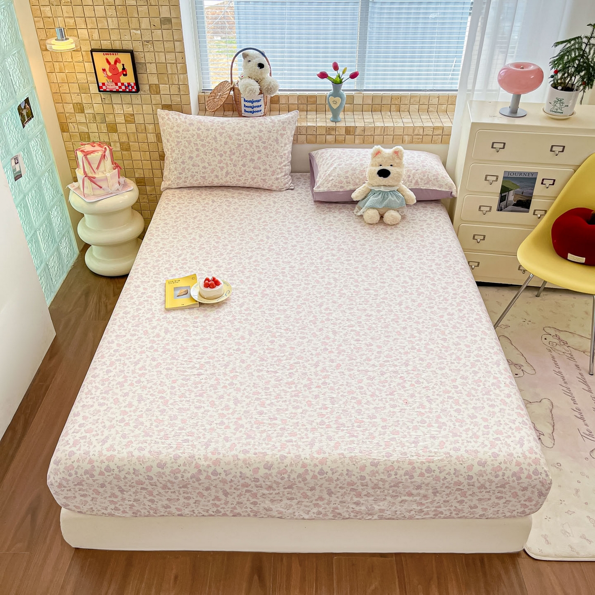 91家纺网 家纺一手货源 找家纺 川悦生活 2026春夏新款双层纱皱皱纱单床笠床笠单件 床笠香芋甜梦