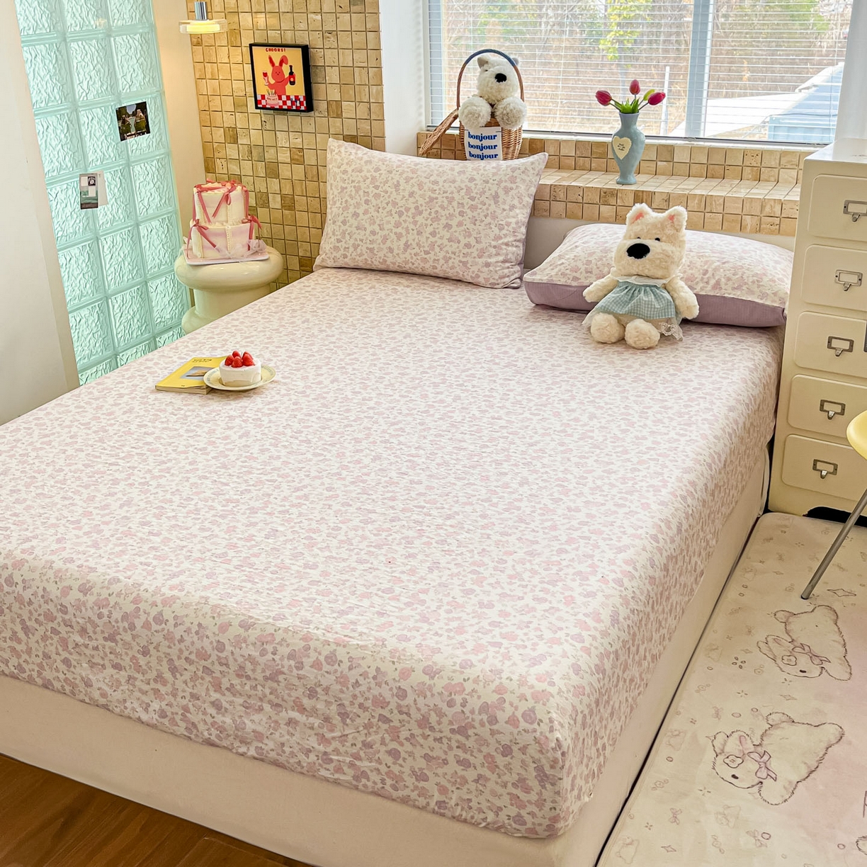 91家纺网 家纺一手货源 找家纺 川悦生活 2026春夏新款双层纱皱皱纱单床笠床笠单件 床笠香芋甜梦