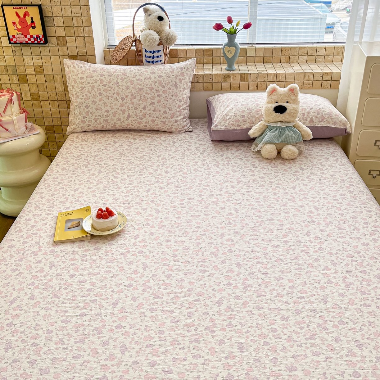 91家纺网 家纺一手货源 找家纺 川悦生活 2026春夏新款双层纱皱皱纱单床笠床笠单件 床笠香芋甜梦