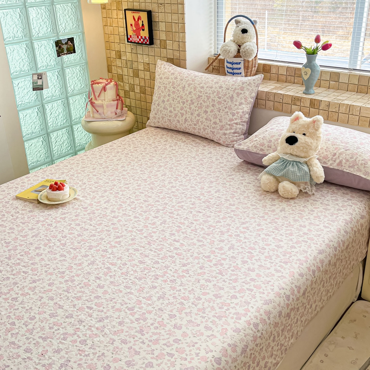 91家纺网 家纺一手货源 找家纺 川悦生活 2026春夏新款双层纱皱皱纱单床笠床笠单件 床笠香芋甜梦