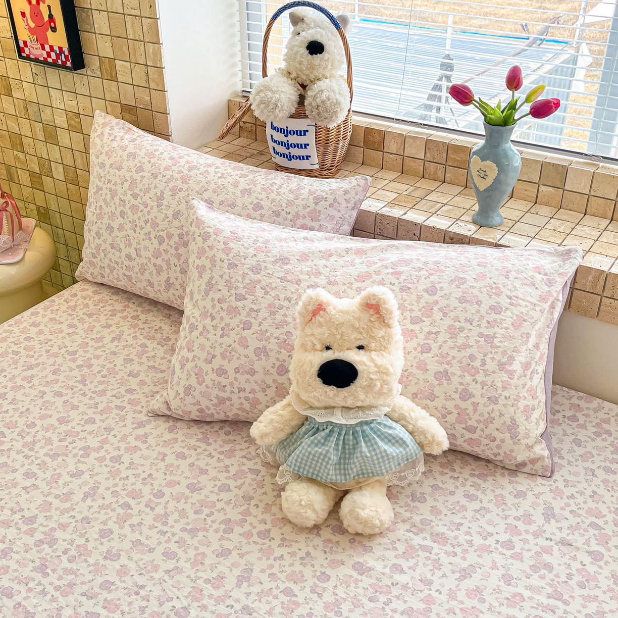 91家纺网 家纺一手货源 找家纺 川悦生活 2026春夏新款双层纱皱皱纱单床笠床笠单件 床笠香芋甜梦