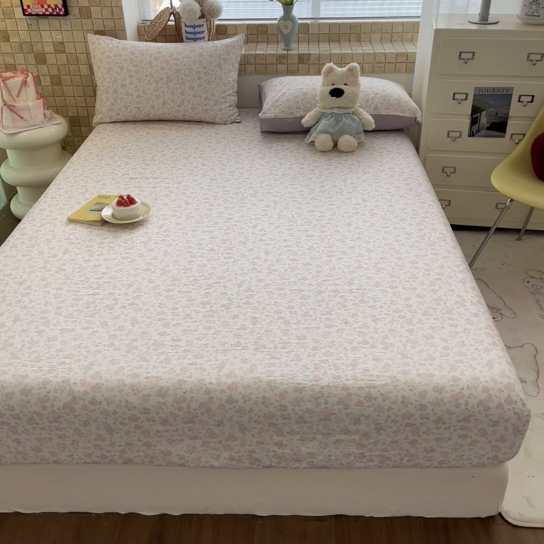 91家纺网 家纺一手货源 找家纺 川悦生活 2026春夏新款双层纱皱皱纱单床笠床笠单件 床笠香芋甜梦