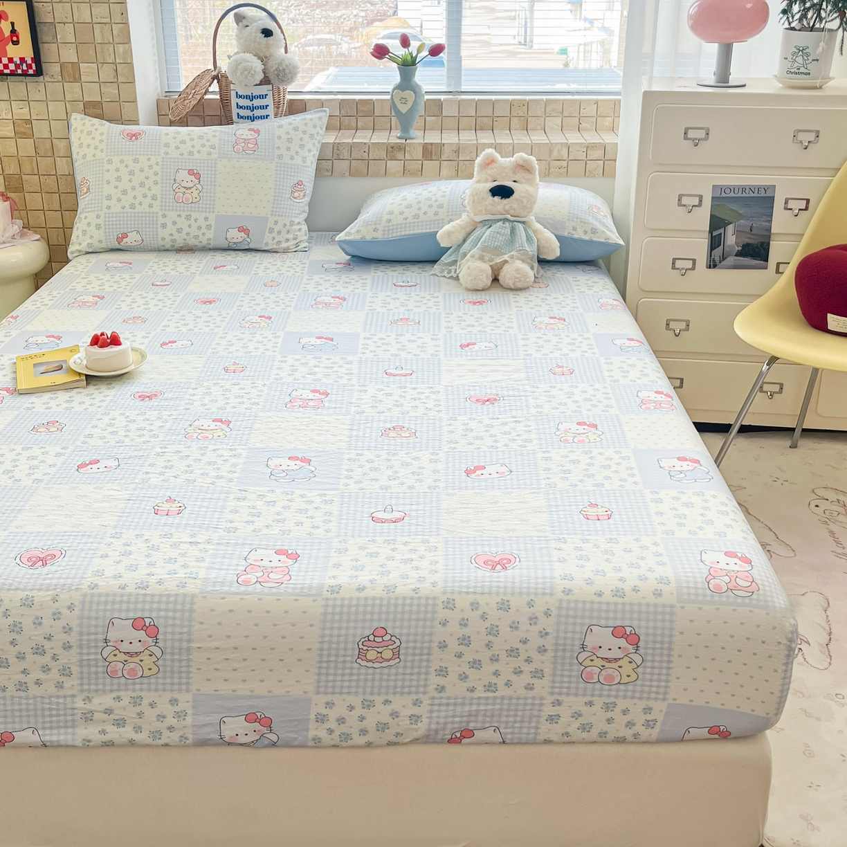 91家纺网 家纺一手货源 找家纺 川悦生活 2026春夏新款双层纱皱皱纱单床笠床笠单件 床笠小猫庄园