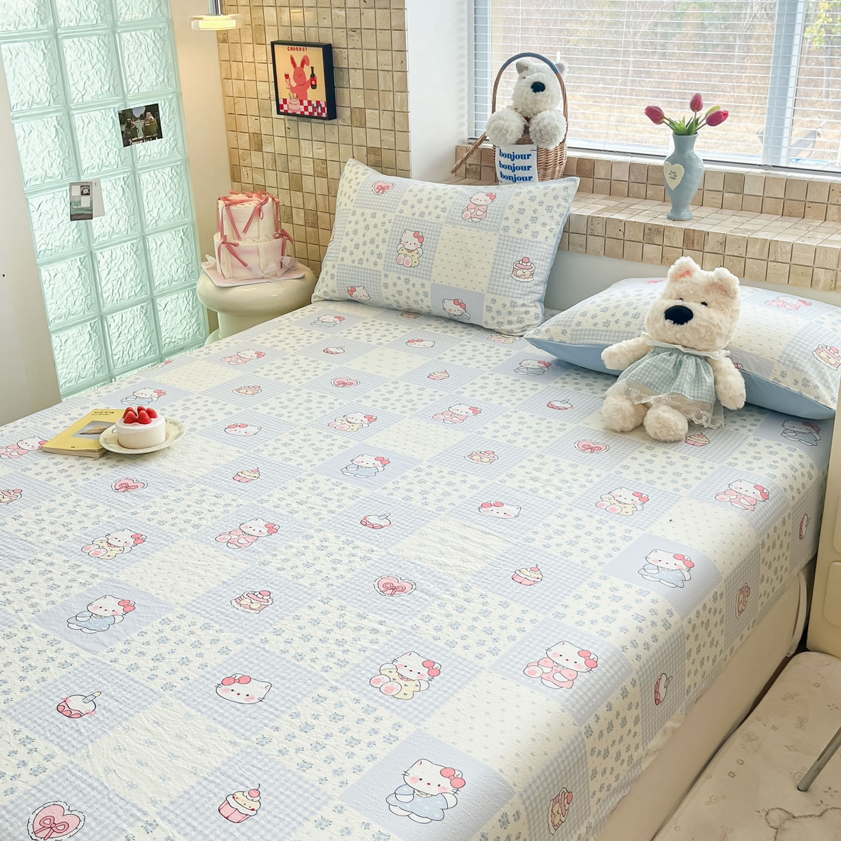 91家纺网 家纺一手货源 找家纺 川悦生活 2026春夏新款双层纱皱皱纱单床笠床笠单件 床笠小猫庄园