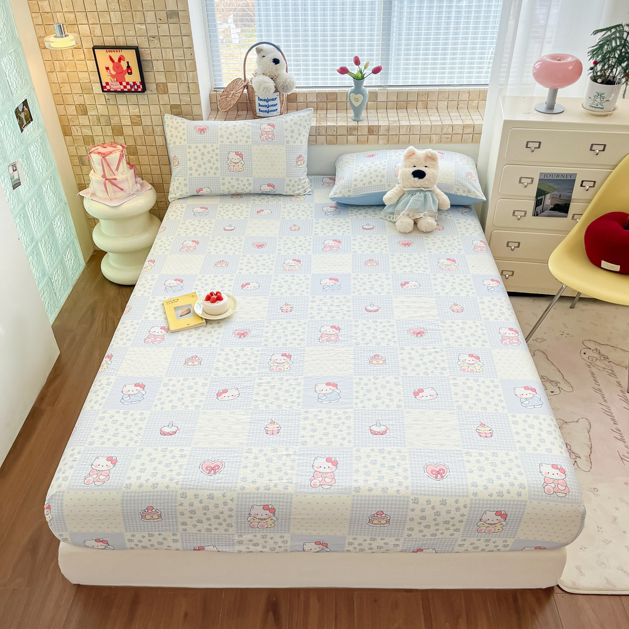 91家纺网 家纺一手货源 找家纺 川悦生活 2026春夏新款双层纱皱皱纱单床笠床笠单件 床笠小猫庄园