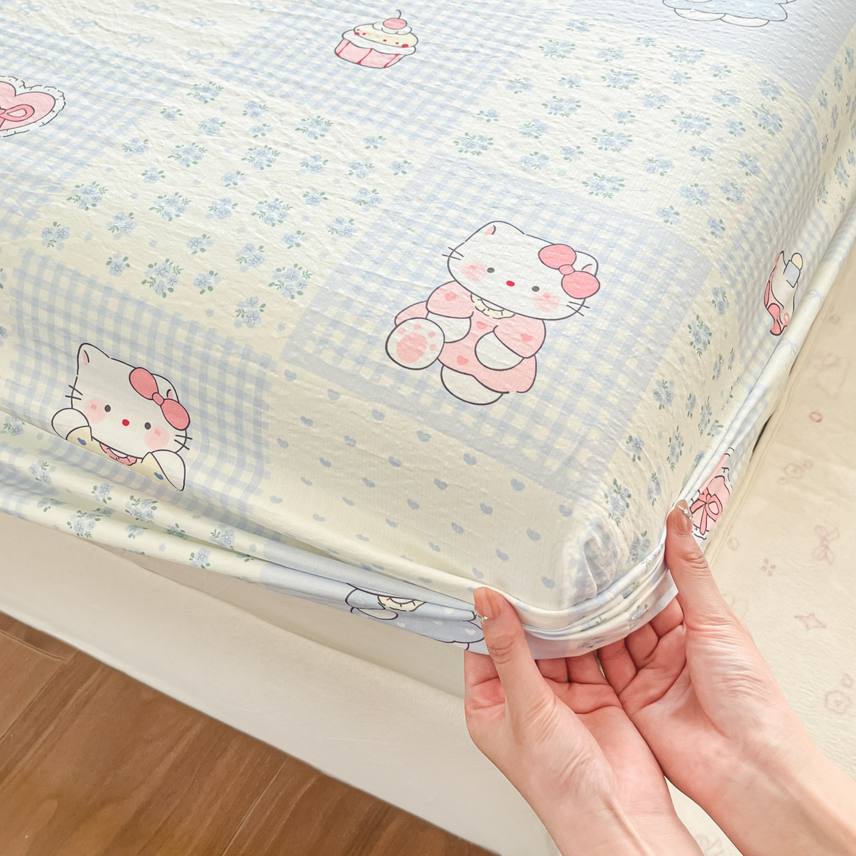 91家纺网 家纺一手货源 找家纺 川悦生活 2026春夏新款双层纱皱皱纱单床笠床笠单件 床笠小猫庄园