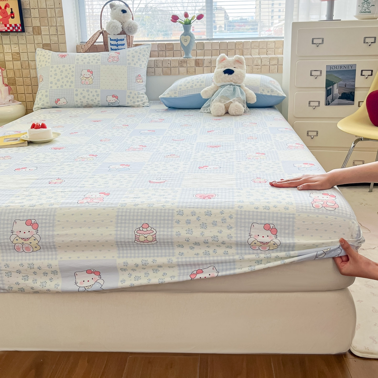 91家纺网 家纺一手货源 找家纺 川悦生活 2026春夏新款双层纱皱皱纱单床笠床笠单件 床笠小猫庄园