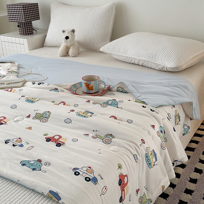 91家纺网 家纺一手货源 找家纺 HL原创 2026春夏新款针织棉小冰皮双感夏被夏凉被空调被 汽车乐园