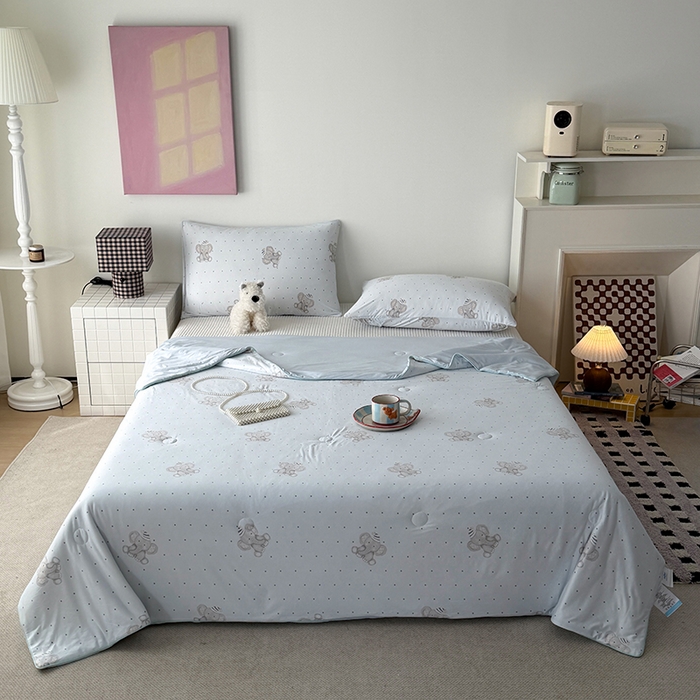 91家纺网 家纺一手货源 找家纺 HL原创 2026春夏新款针织棉小冰皮双感夏被夏凉被空调被 蜡笔象-兰