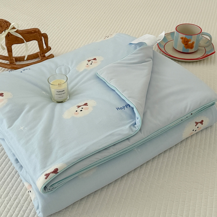 91家纺网 家纺一手货源 找家纺 HL原创 2026春夏新款针织棉小冰皮双感夏被夏凉被空调被 云朵小狗