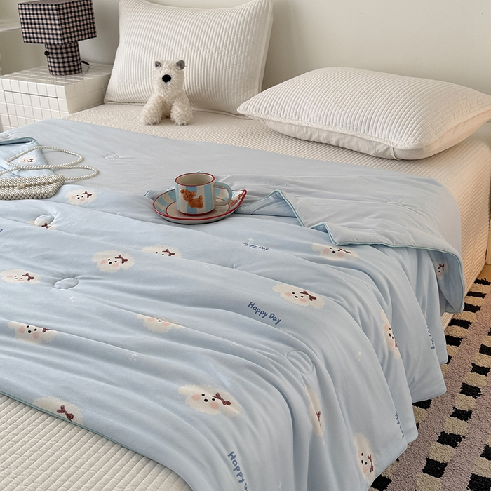 91家纺网 家纺一手货源 找家纺 HL原创 2026春夏新款针织棉小冰皮双感夏被夏凉被空调被 云朵小狗