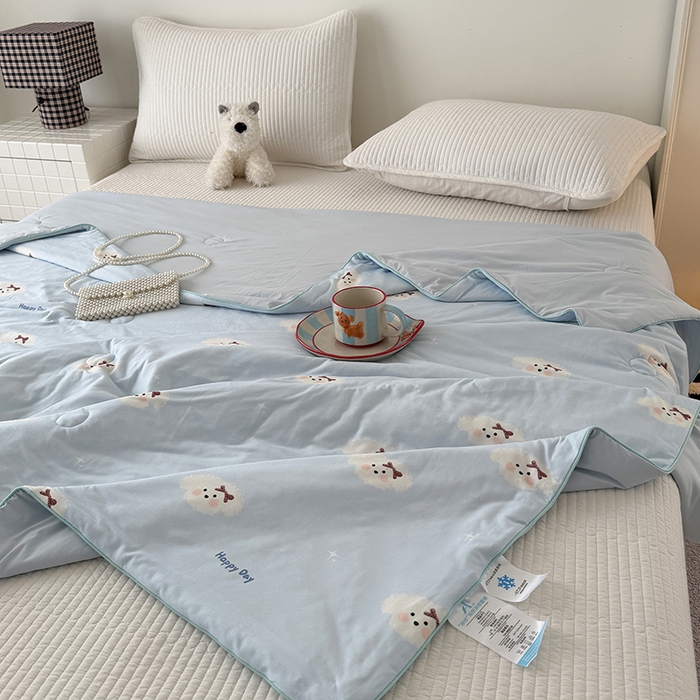 91家纺网 家纺一手货源 找家纺 HL原创 2026春夏新款针织棉小冰皮双感夏被夏凉被空调被 云朵小狗