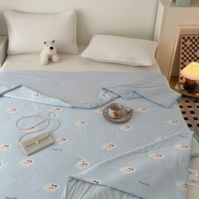 91家纺网 家纺一手货源 找家纺 HL原创 2026春夏新款针织棉小冰皮双感夏被夏凉被空调被 云朵小狗