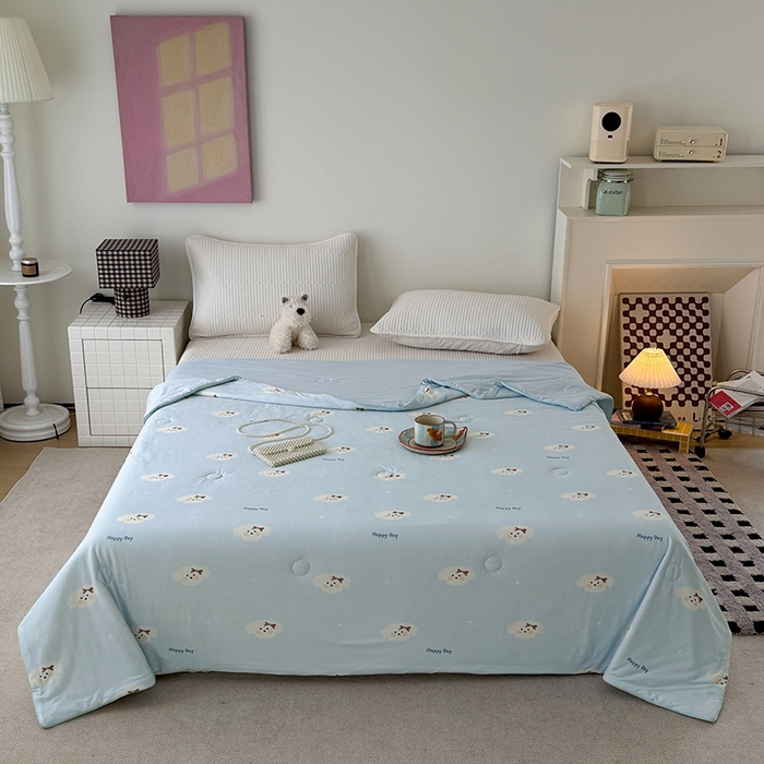 91家纺网 家纺一手货源 找家纺 HL原创 2026春夏新款针织棉小冰皮双感夏被夏凉被空调被 云朵小狗