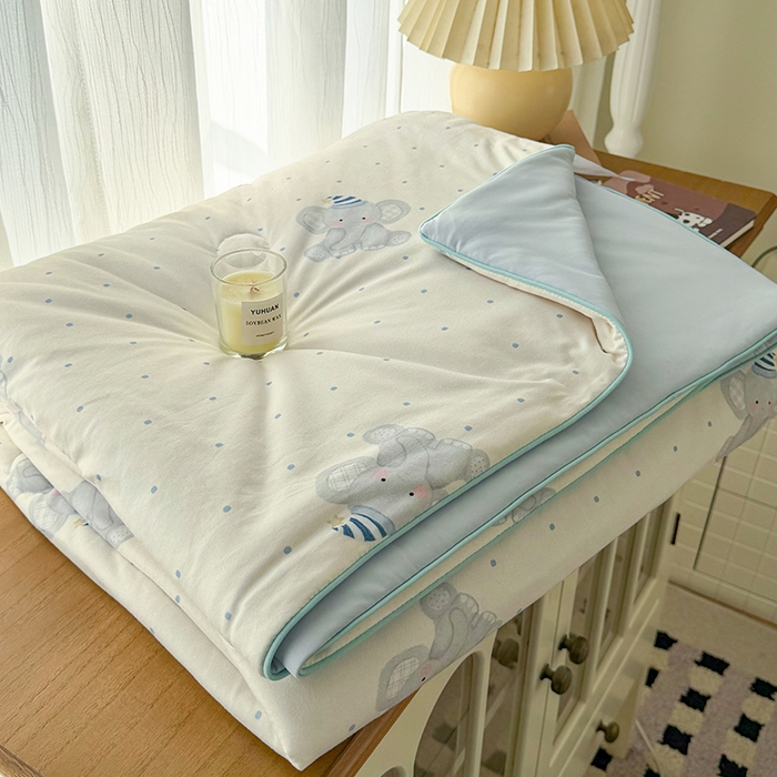 91家纺网 家纺一手货源 找家纺 HL原创 2026春夏新款针织棉小冰皮双感夏被夏凉被空调被 蜡笔象-米