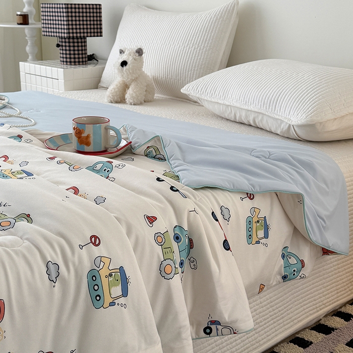 91家纺网 家纺一手货源 找家纺 HL原创 2026春夏新款针织棉小冰皮双感夏被夏凉被空调被 汽车乐园