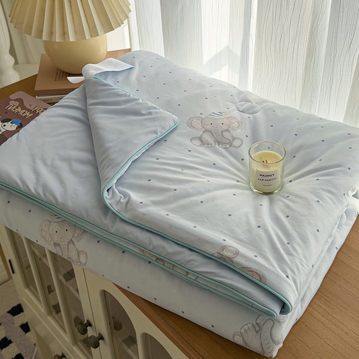 91家纺网 家纺一手货源 找家纺 HL原创 2026春夏新款针织棉小冰皮双感夏被夏凉被空调被 蜡笔象-兰