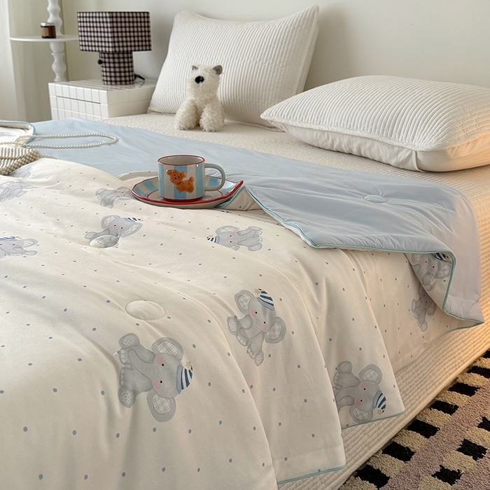 91家纺网 家纺一手货源 找家纺 HL原创 2026春夏新款针织棉小冰皮双感夏被夏凉被空调被 蜡笔象-米