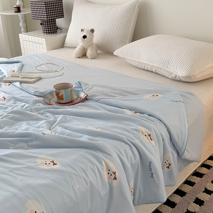 91家纺网 家纺一手货源 找家纺 HL原创 2026春夏新款针织棉小冰皮双感夏被夏凉被空调被 云朵小狗