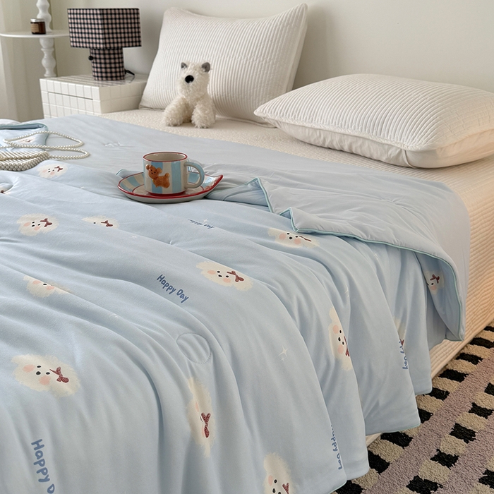 91家纺网 家纺一手货源 找家纺 HL原创 2026春夏新款针织棉小冰皮双感夏被夏凉被空调被 云朵小狗