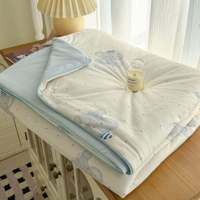 91家纺网 家纺一手货源 找家纺 HL原创 2026春夏新款针织棉小冰皮双感夏被夏凉被空调被 蜡笔象-米