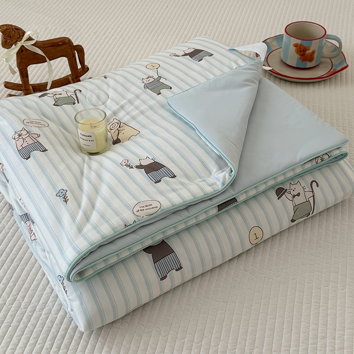 91家纺网 家纺一手货源 找家纺 HL原创 2026春夏新款针织棉小冰皮双感夏被夏凉被空调被 喵星人