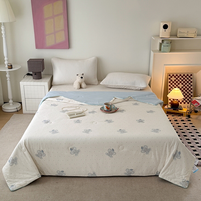 91家纺网 家纺一手货源 找家纺 HL原创 2026春夏新款针织棉小冰皮双感夏被夏凉被空调被 蜡笔象-米