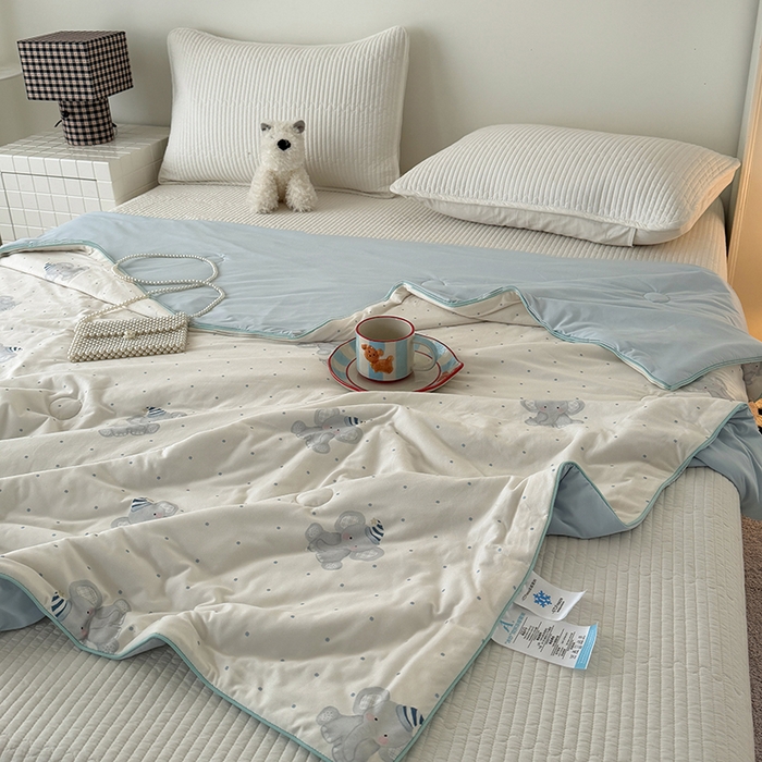 91家纺网 家纺一手货源 找家纺 HL原创 2026春夏新款针织棉小冰皮双感夏被夏凉被空调被 蜡笔象-米