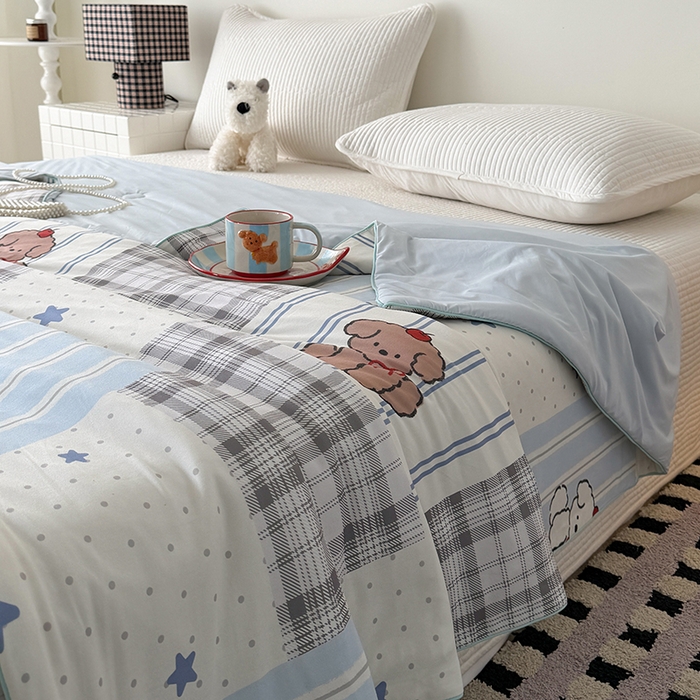 91家纺网 家纺一手货源 找家纺 HL原创 2026春夏新款针织棉小冰皮双感夏被夏凉被空调被 贴布狗