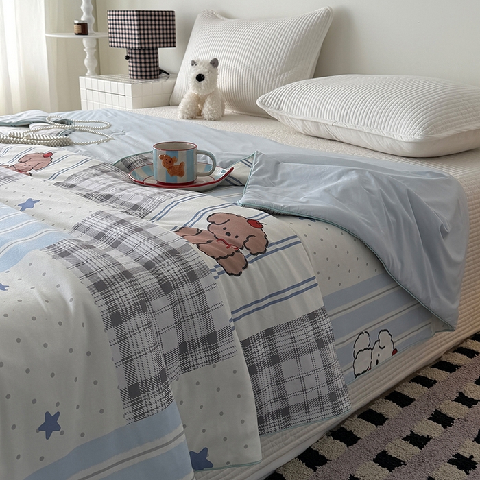 91家纺网 家纺一手货源 找家纺 HL原创 2026春夏新款针织棉小冰皮双感夏被夏凉被空调被 贴布狗