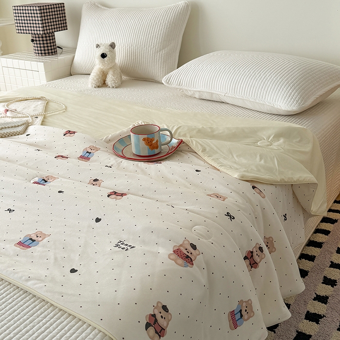 91家纺网 家纺一手货源 找家纺 HL原创 2026春夏新款针织棉小冰皮双感夏被夏凉被空调被 饼干熊