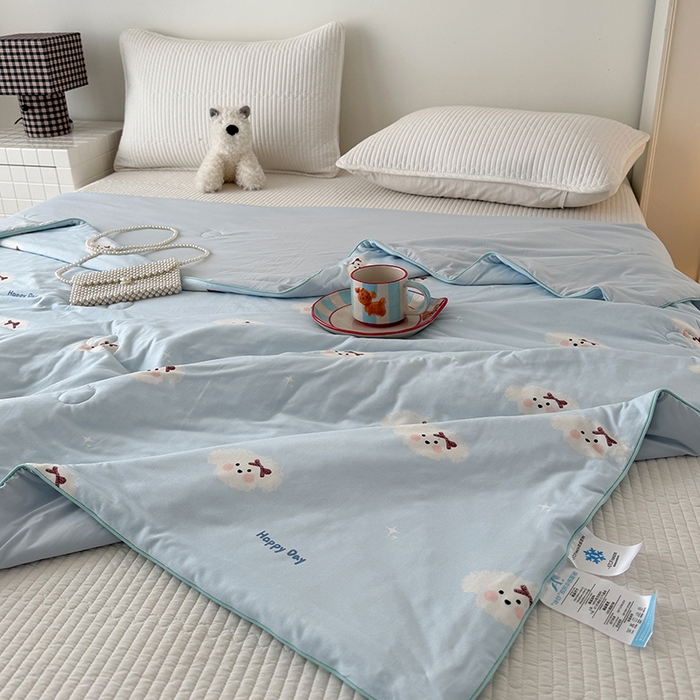 91家纺网 家纺一手货源 找家纺 HL原创 2026春夏新款针织棉小冰皮双感夏被夏凉被空调被 云朵小狗