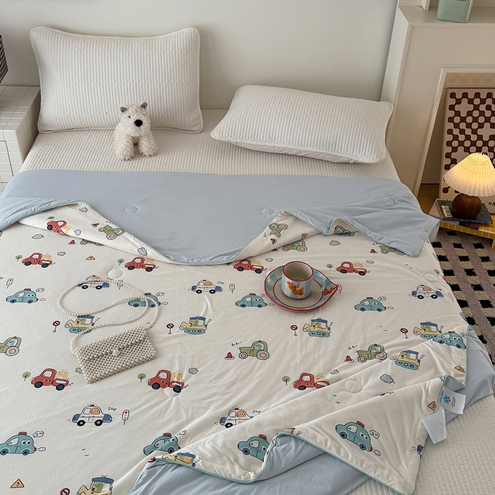 91家纺网 家纺一手货源 找家纺 HL原创 2026春夏新款针织棉小冰皮双感夏被夏凉被空调被 汽车乐园