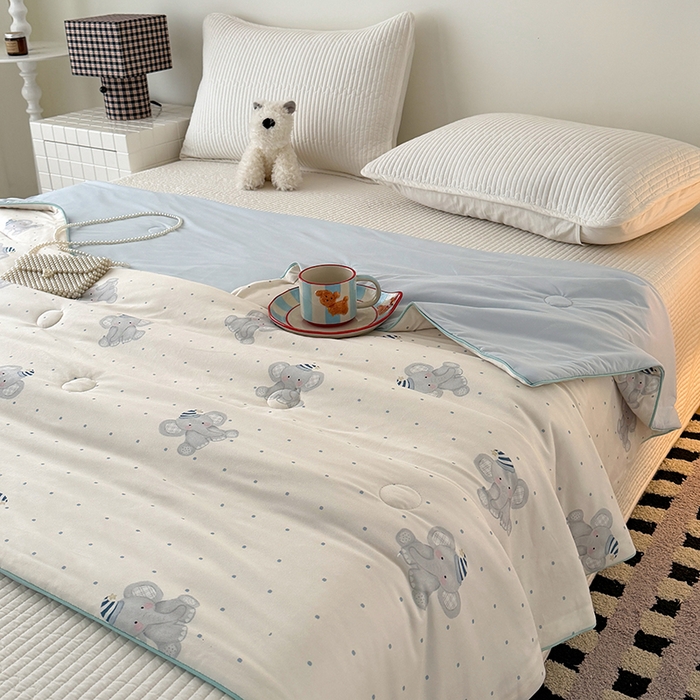 91家纺网 家纺一手货源 找家纺 HL原创 2026春夏新款针织棉小冰皮双感夏被夏凉被空调被 蜡笔象-米