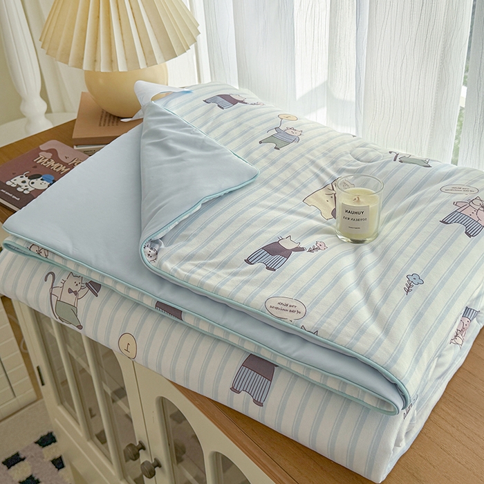 91家纺网 家纺一手货源 找家纺 HL原创 2026春夏新款针织棉小冰皮双感夏被夏凉被空调被 喵星人