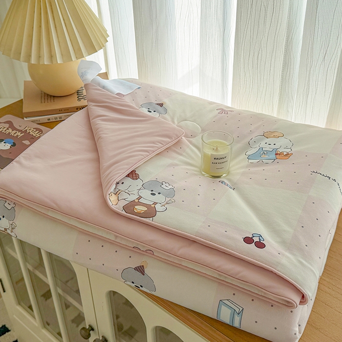 91家纺网 家纺一手货源 找家纺 HL原创 2026春夏新款针织棉小冰皮双感夏被夏凉被空调被 粉色小狗