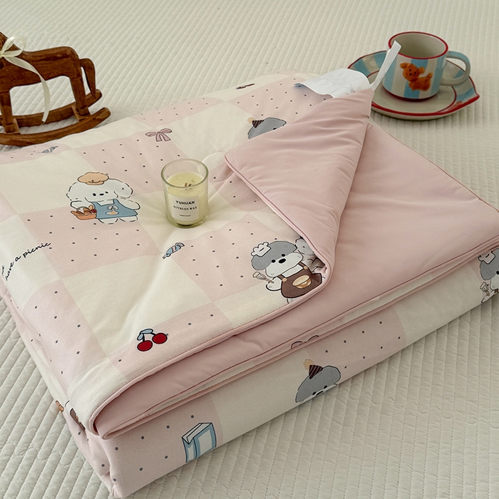 91家纺网 家纺一手货源 找家纺 HL原创 2026春夏新款针织棉小冰皮双感夏被夏凉被空调被 粉色小狗