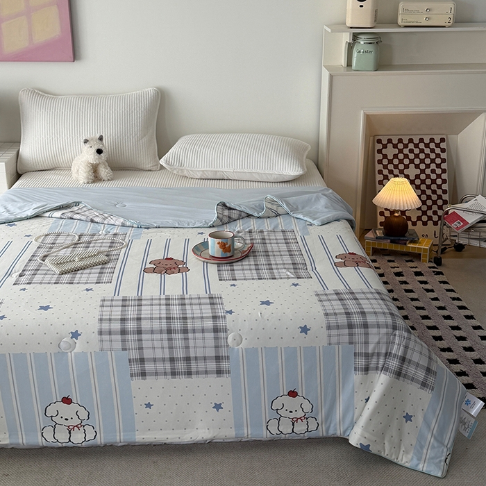 91家纺网 家纺一手货源 找家纺 HL原创 2026春夏新款针织棉小冰皮双感夏被夏凉被空调被 贴布狗