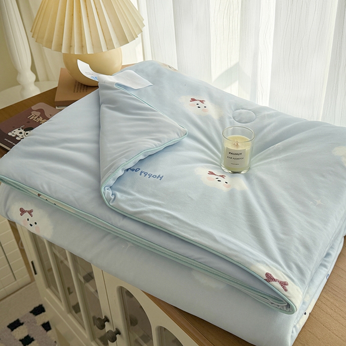 91家纺网 家纺一手货源 找家纺 HL原创 2026春夏新款针织棉小冰皮双感夏被夏凉被空调被 云朵小狗