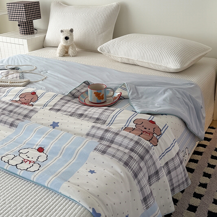 91家纺网 家纺一手货源 找家纺 HL原创 2026春夏新款针织棉小冰皮双感夏被夏凉被空调被 贴布狗