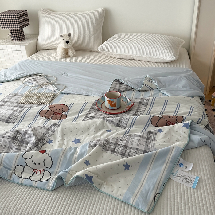 91家纺网 家纺一手货源 找家纺 HL原创 2026春夏新款针织棉小冰皮双感夏被夏凉被空调被 贴布狗