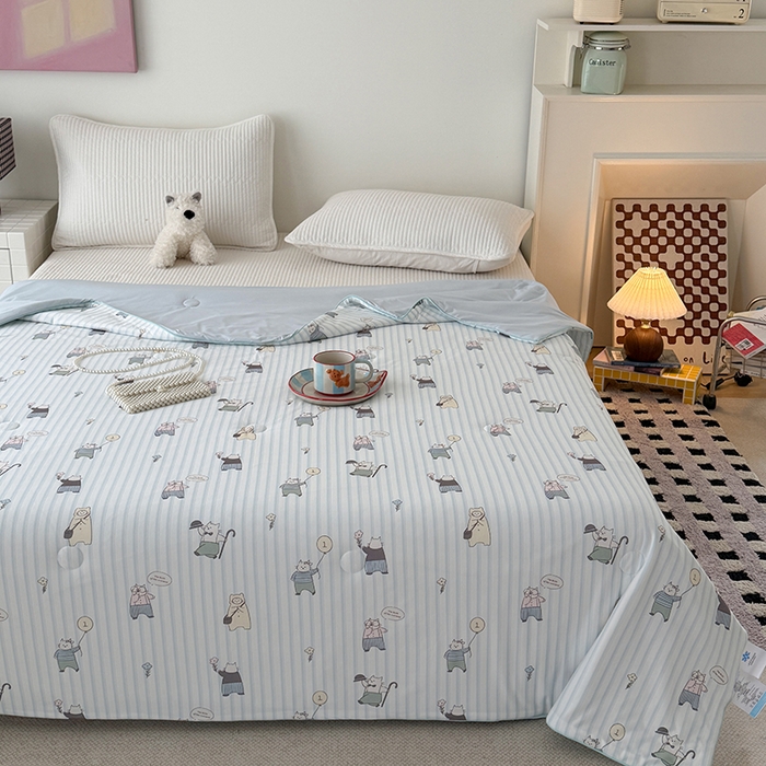 91家纺网 家纺一手货源 找家纺 HL原创 2026春夏新款针织棉小冰皮双感夏被夏凉被空调被 喵星人