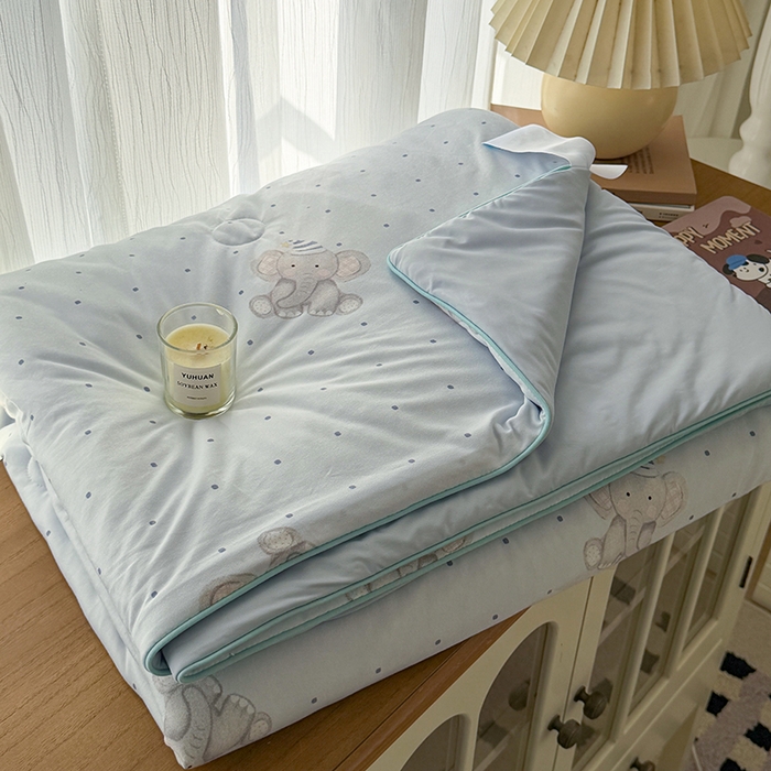 91家纺网 家纺一手货源 找家纺 HL原创 2026春夏新款针织棉小冰皮双感夏被夏凉被空调被 蜡笔象-兰