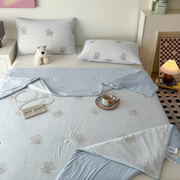 91家纺网 家纺一手货源 找家纺 HL原创 2026春夏新款针织棉小冰皮双感夏被夏凉被空调被 蜡笔象-兰