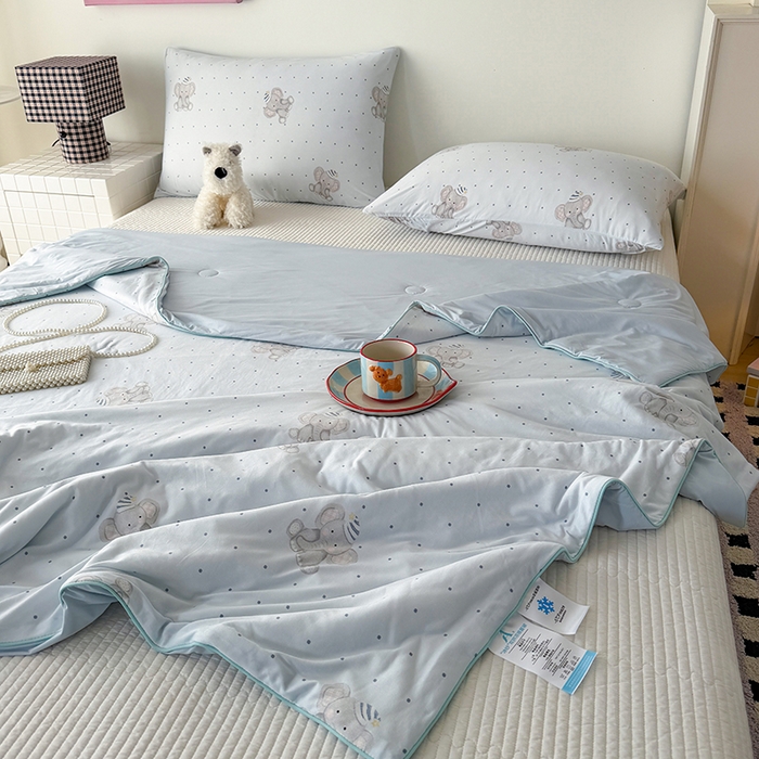 91家纺网 家纺一手货源 找家纺 HL原创 2026春夏新款针织棉小冰皮双感夏被夏凉被空调被 蜡笔象-兰