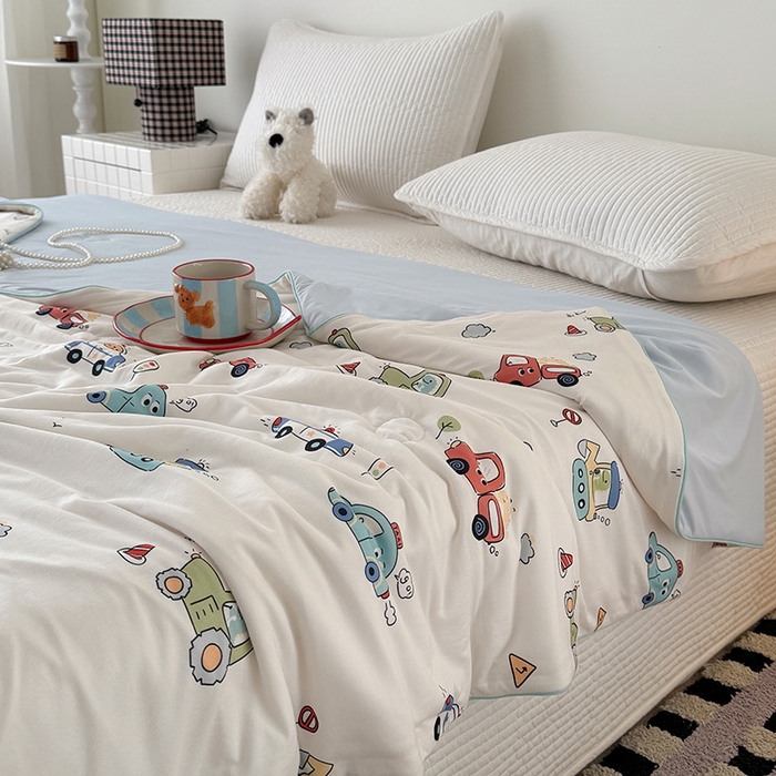 91家纺网 家纺一手货源 找家纺 HL原创 2026春夏新款针织棉小冰皮双感夏被夏凉被空调被 汽车乐园